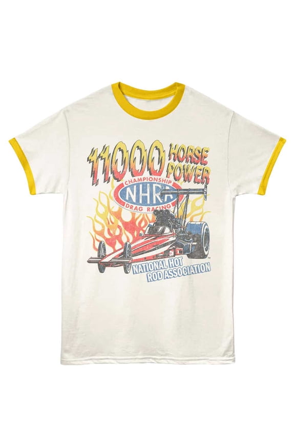 NHRA 11000 Horsepower Ringer T Shirt (Ivory, AdultM)