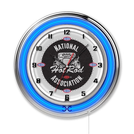 NHRA - 19" Double Neon Hot Rod Wall Clock (Blue Neon)
