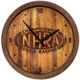 thumbnail image 1 of NHRA Championship Drag Racing 20.25" Faux Debossed Barrel Top Clock, 1 of 5