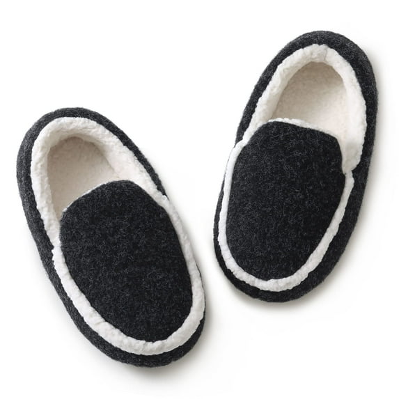 NHU Boys Slippers Cozy Memory Foam House Shoes Indoor Outdoor Slip on Bedroom Slippers Black 9-10 Toddler