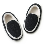 NHU Boys Slippers Cozy Memory Foam House Shoes Indoor Outdoor Slip on Bedroom Slippers Black Big Kid 2-3