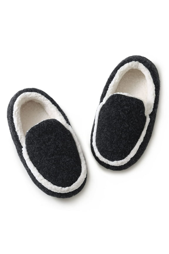 Boys Slippers Cozy Memory Foam House Shoes Indoor Outdoor Slip on Bedroom Slippers Black Big Kid 4-5