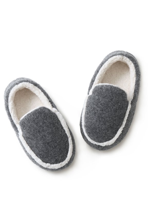Boys Slippers Cozy Memory Foam House Shoes Indoor Outdoor Slip on Bedroom Slippers Grey Big Kid 4-5
