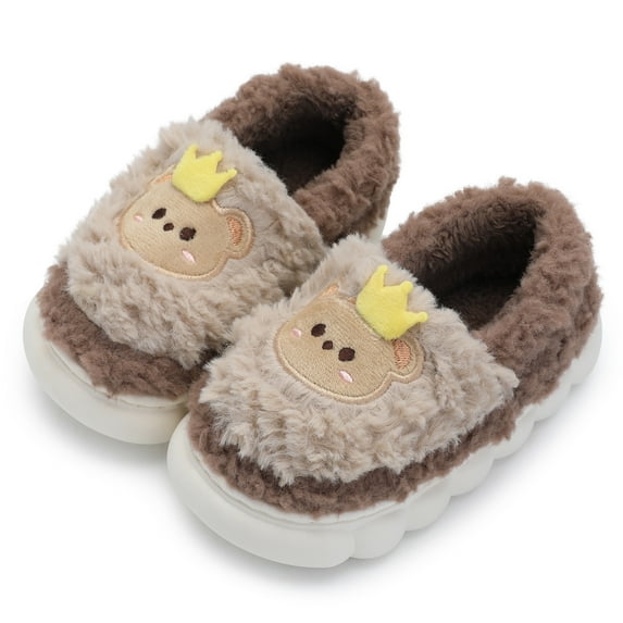NHU Boys Slippers Slip On Memory Foam House Bedroom Shoes Indoor Outdoor Brown Size 13-1