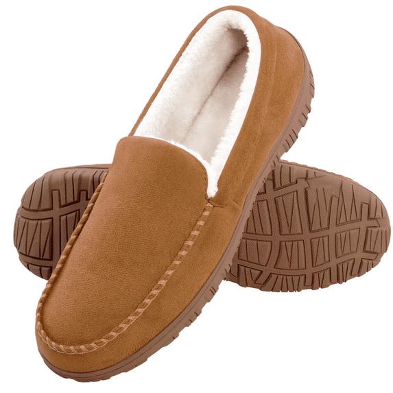 NHU Men's Slippers Mens Moccasin Slippers Indoor Outdoor House Slippers for Men Memory Foam Bedroom Shoes Beige US9