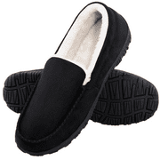 NHU Men's Slippers Mens Moccasin Slippers Indoor Outdoor House Slippers for Men Memory Foam Bedroom Shoes Black US12