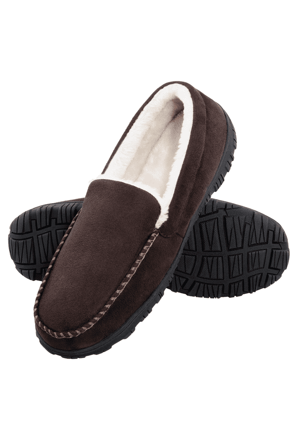 Men's Slippers Mens Moccasin Slippers Indoor Outdoor House Slippers for Men Memory Foam Bedroom Shoes Brown US10