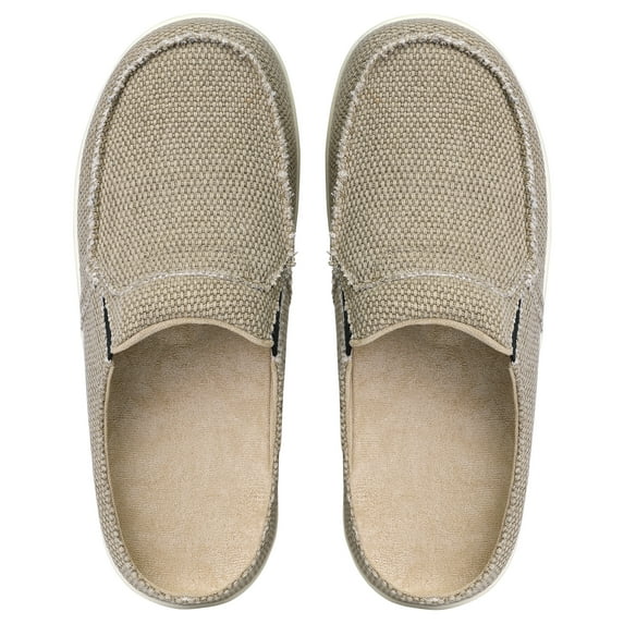NHU Mens Slippers Canvas Loafers Slip On Shoes Indoor & Outdoor Walking Shoes with Anti-Skid Rubber Sole Khaki Size 13