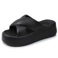 thumbnail image 1 of NHU Slip on Slides for Womens Shower Bathroom Slide Sandals Thick Sole Non-Slip House Slipper Slides Black Size 5-6, 1 of 6
