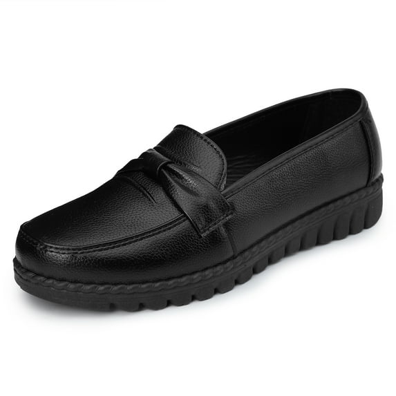NHU Womens Casual Loafers for Business Office Comfortable Slip-on Faux Leather Round Toe Driving Flats Shoes Black 6