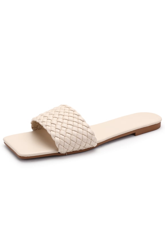 Womens Flats Sandals Open Toe Slip On Slides with Braided Strap Slippers for Summer