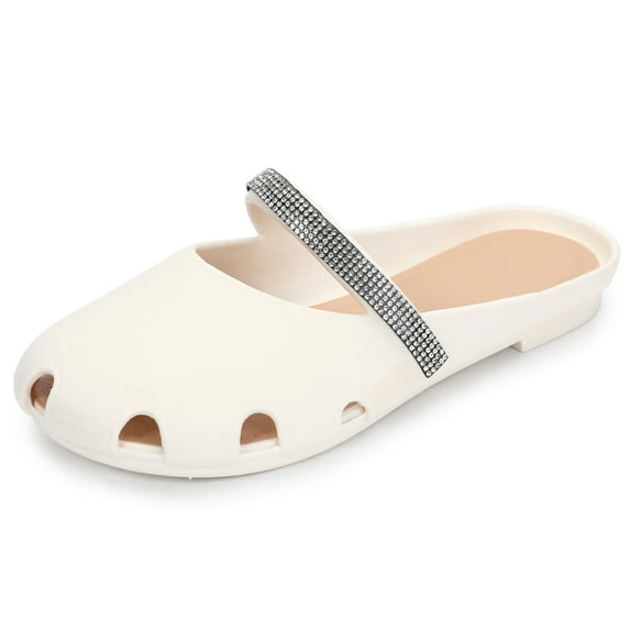 NHU Womens Round Toe Backless Flats Slip on Loafers Mule Slide Shoes for Women White Size 6