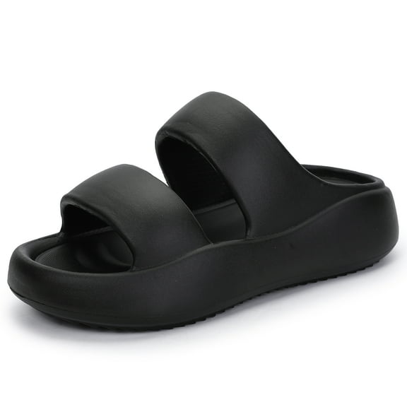 NHU Womens Slide Sandals Non-Slip Shower Bathroom Slide Comfort Thick Sole House Slipper Sandals Indoor Outdoor Black Size 9-10