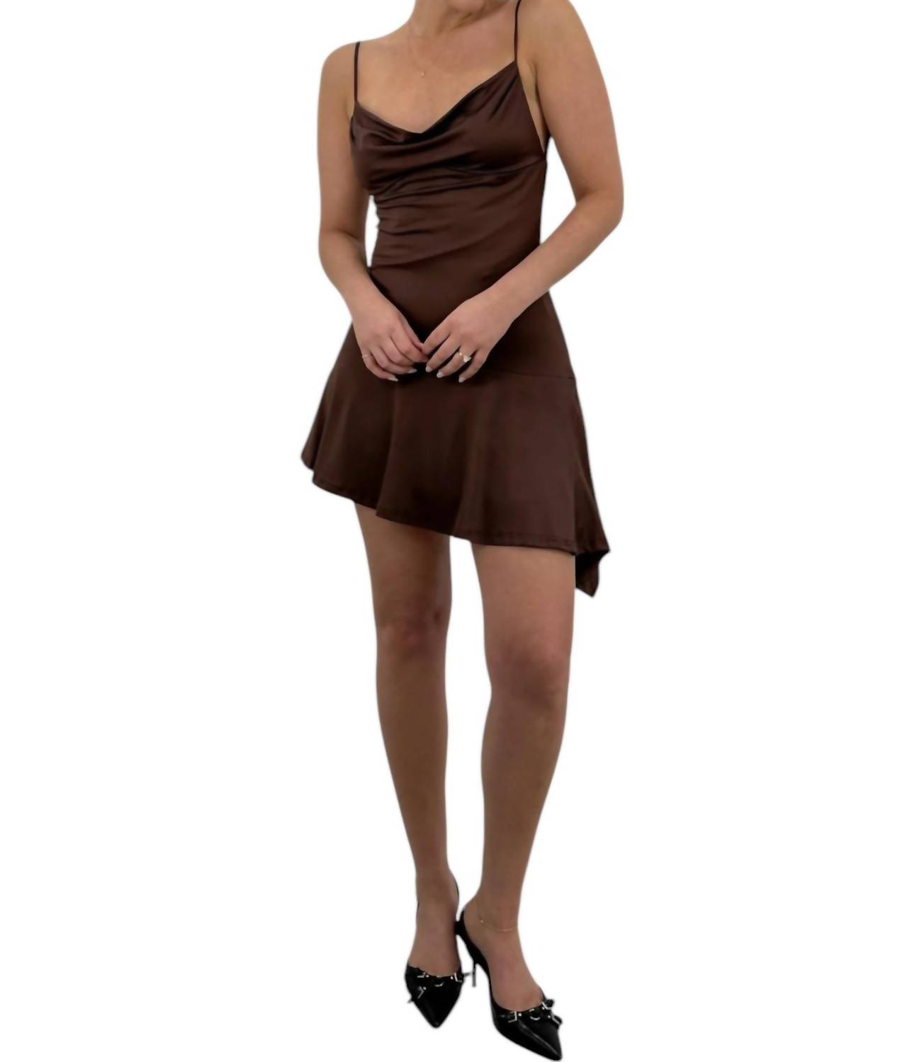 Cowl Neck Mini Dress with Asymmetric Sash Detail