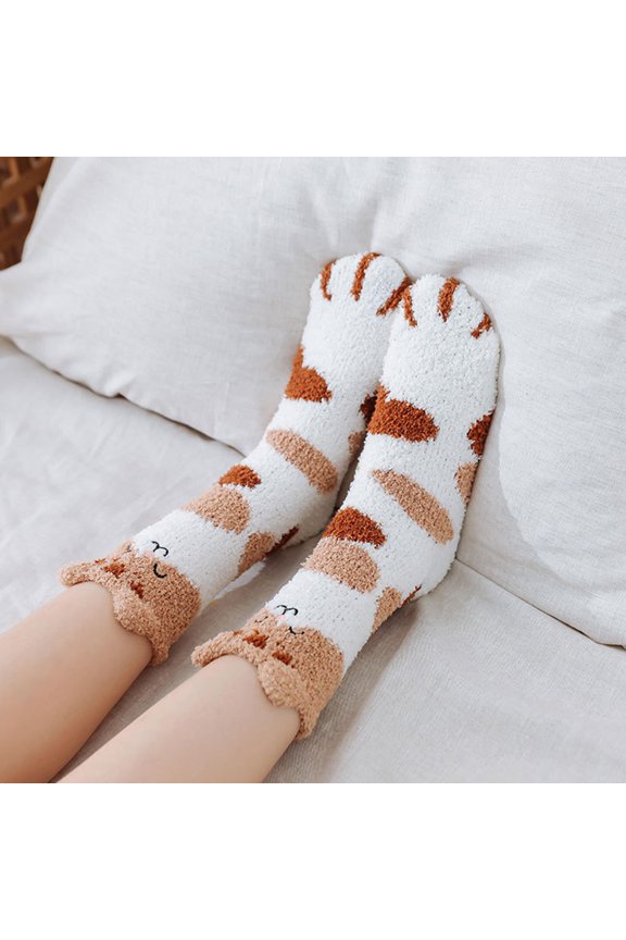 Womens Winter Thermal Socks, 1 Pair Khaki Warm Soft Cozy Synthetic Fabric Skin Care Socks for Cold Weather
