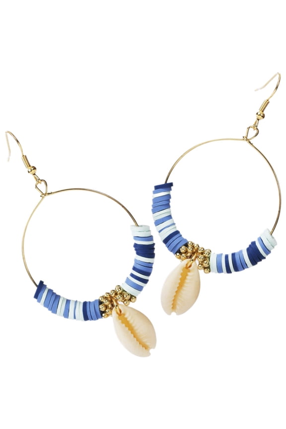 1 Pair Clay Circle Earrings for Women Hypoallergenic Bohemian Style Blue Alloy