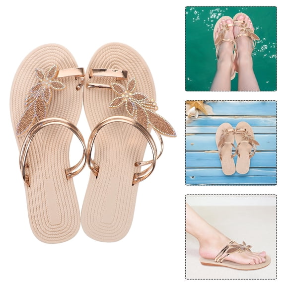 NIAIZEK Comfortable Golden Flat Sandals with Maple Leaf Design and Antislip Sole for Beach