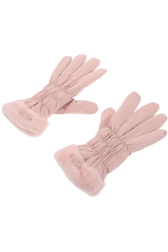 Womens Thermal Gloves 1 Pair Pink Skin Feel Fabric Winter Warm Gloves for Outdoor Activities