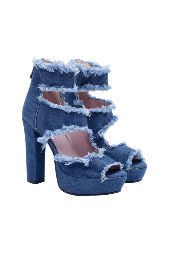 Women's Denim Heeled Sandals Open Toe Breathable Comfortable Casual Shoes for Everyday Wear