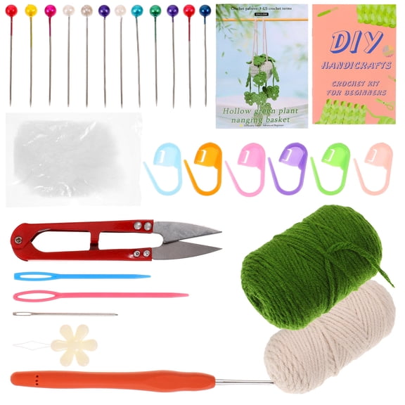 NIAIZEK Crochet Hanging Basket Kit, 1 Set Macrame Craft Supplies for Home Decor, Green Decorative Plant Holder