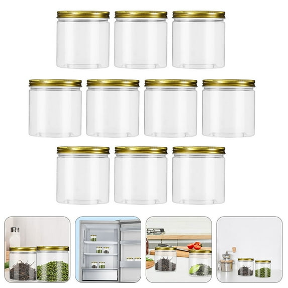 NIAIZEK Set of 10 Transparent Airtight Plastic Storage Jars with Wide Mouth for Kitchen Pantry Organization