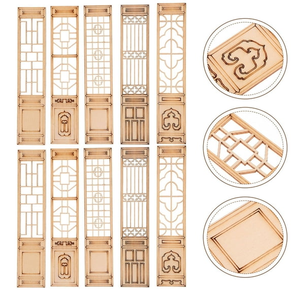 NIAIZEK 10-Pack Light Brown Wooden Dollhouse Window Screens for Model Decoration and Craft Projects