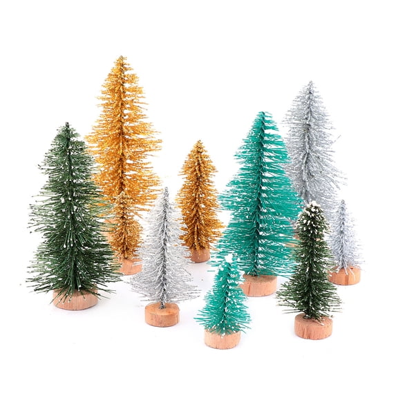 NIAIZEK 10Pcs Small Artificial Pine Trees with Wood Base for Holiday Decorations and Craft Projects