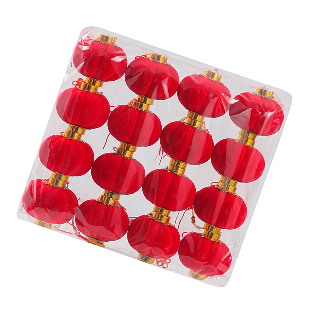 NIAIZEK 16pcs Lunar New Year Lanterns Red Flocking Cloth Festive Atmosphere Ornaments