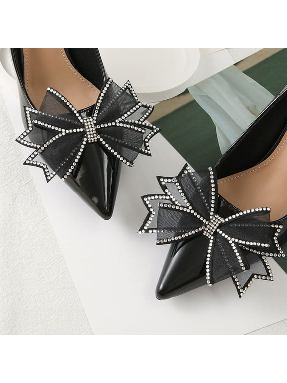 Beautiful Black Bowknot Shoe Decorations, Cloth and Mesh, Versatile and Durable