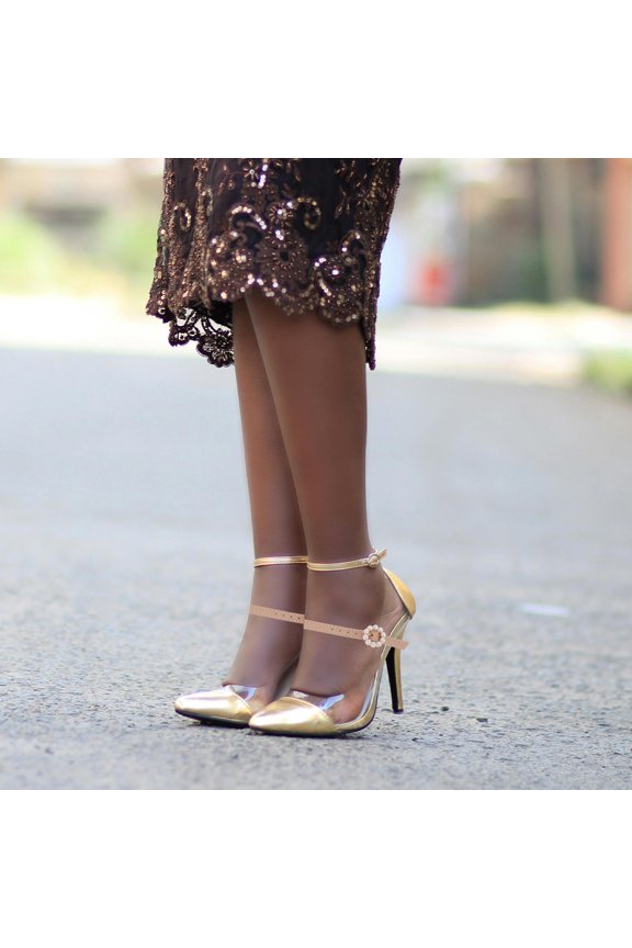 1Pair Fashionable Beige High Heel Ankle Straps Anti Drop Shoe Jewelry