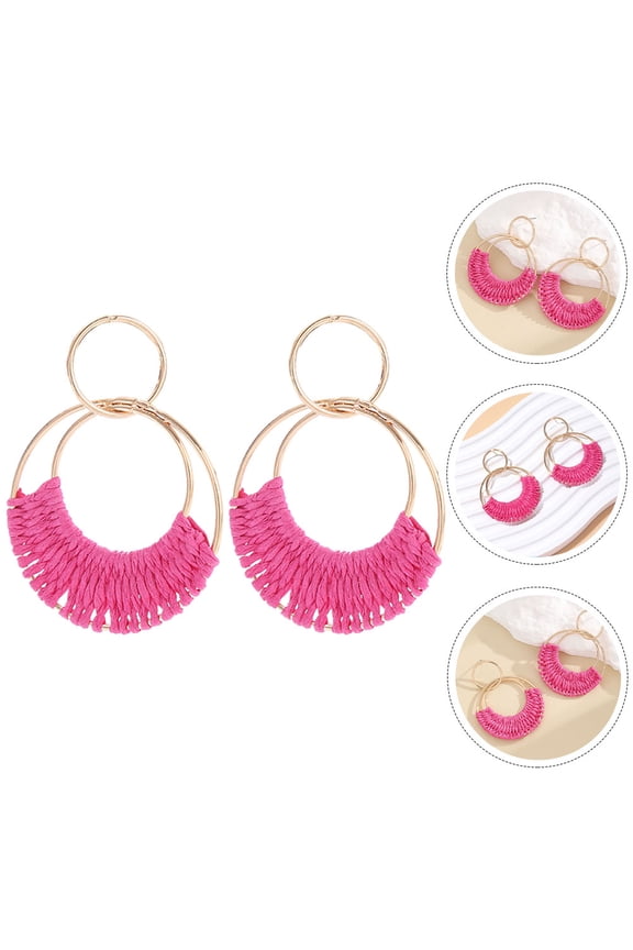 Rattan Raffia Hoop Earrings Rosy Bohemian Lightweight for Decoration