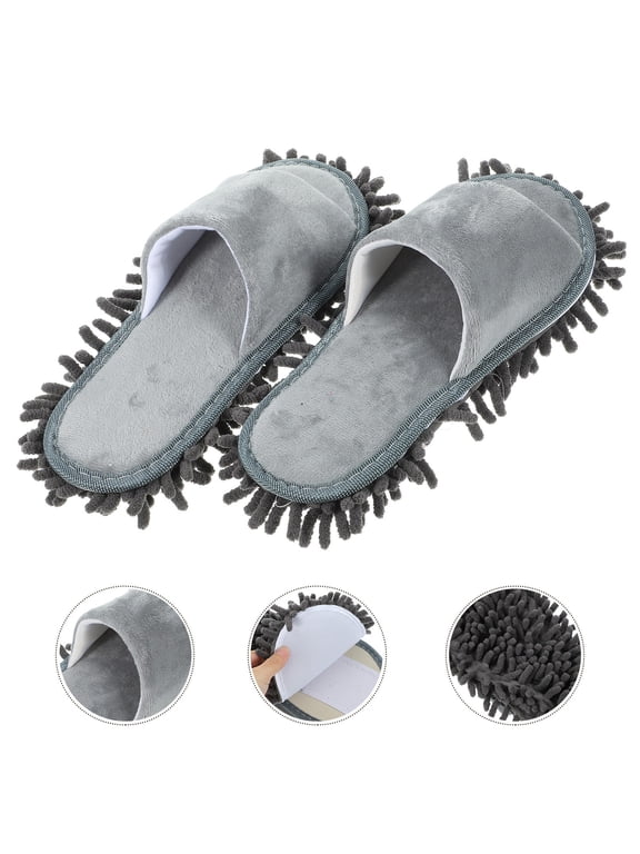 1Pair Chenille Mop Slippers Washable Indoor Dusting Shoes with Toe Opening for Comfort