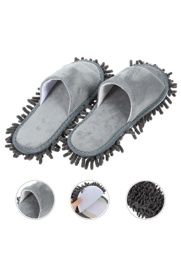 1Pair Indoor Mop Slippers with Chenille Bottom for Comfortable Floor Dusting