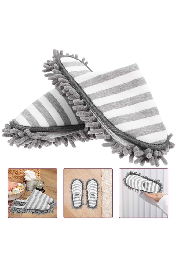 1Pair Indoor Cleaning Slippers with Strong Absorption for Convenient Floor Mopping and Dust Sweeping