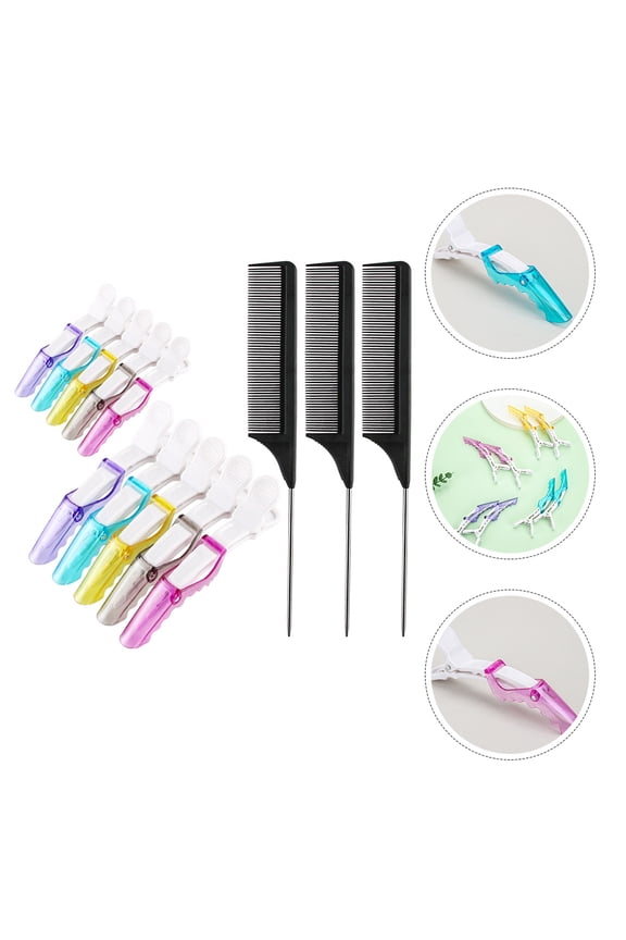 1Set Rat Tail Comb and Tight Clips Hairdressing Tool Assorted Color for Salon Use