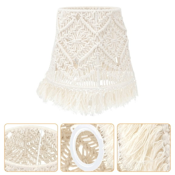 NIAIZEK White Boho Macrame Woven Floor Lamp Shade, Handmade Home Decor, Stylish Lighting Accessory for Living Room