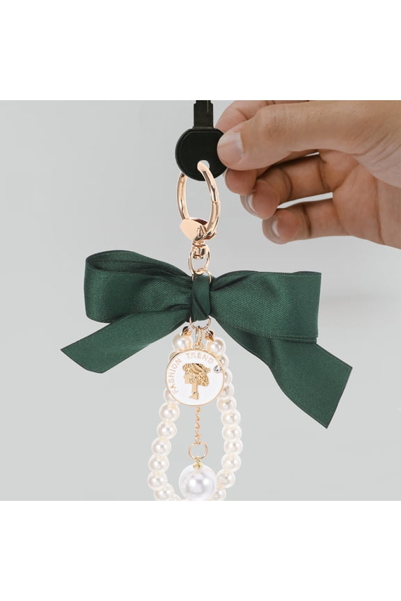 Green Bow Keychain Set with Metal and Ribbon, Stylish Bag Charm Chain for Daily Use and Accessories