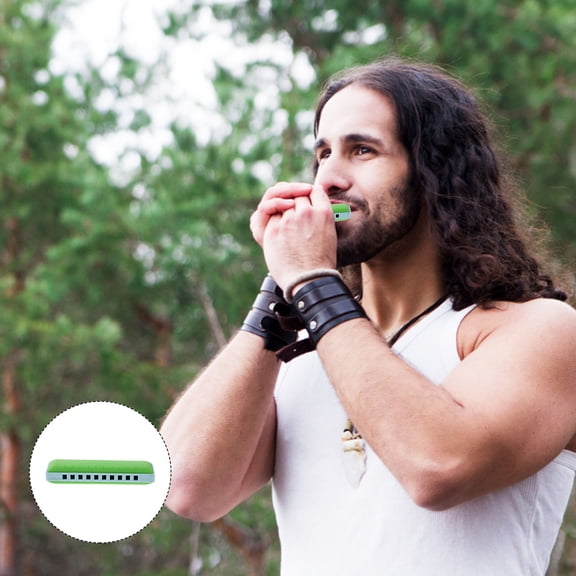 NIAIZEK 1Set Practical Green 10 Hole Harmonica Music Instrument for Travel