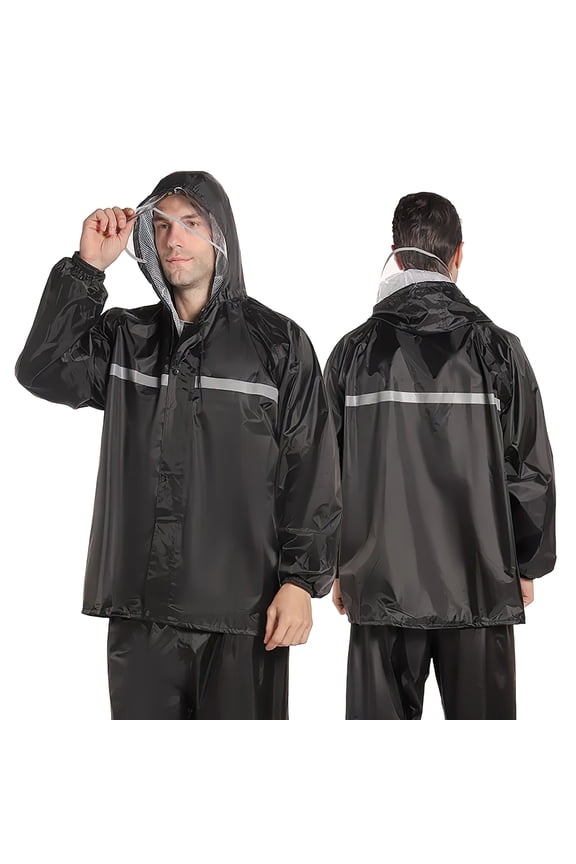 1Set Black Lightweight Rain Suit with Jacket and Trousers Full Body Cover for Outdoor Use
