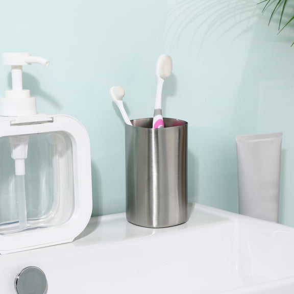 NIAIZEK 1pc Stainless Steel Water Cup Metal Tooth Brush Mug for Men, Women and Students(2.44X2.44X4.33in)