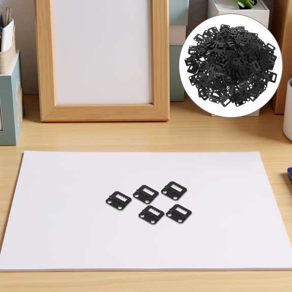 NIAIZEK 200Pcs Black Picture Frame Back Hooks Metal Fasteners for Picture Hanging and Frame Support