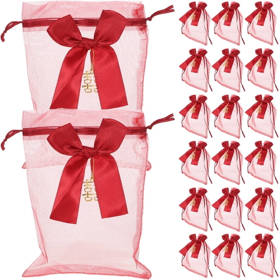 NIAIZEK Red Gauze Drawstring Candy Favor Bags for Wedding, Party, Packaging - Set of 20