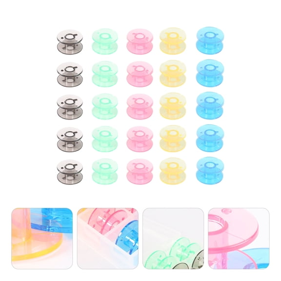 NIAIZEK 25Pcs Empty Plastic Sewing Machine Bobbins Spools Assorted Colors with Storage Case