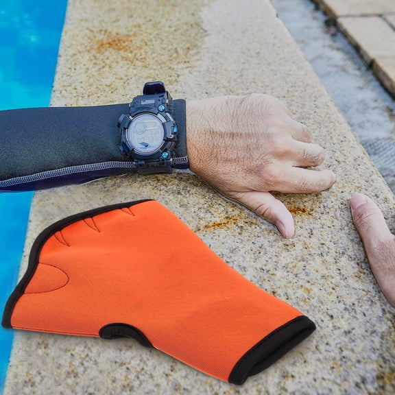 NIAIZEK 2PCS Swimming Gloves for Water Fitness, Hand Gloves, Orange, Swim Training Gear