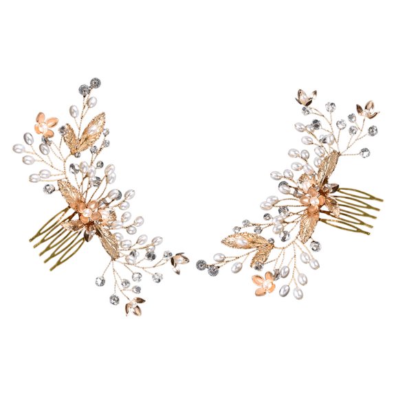 NIAIZEK 2Pcs Handmade Golden Wedding Hair Comb for Bride with Dazzling Crystal Decoration