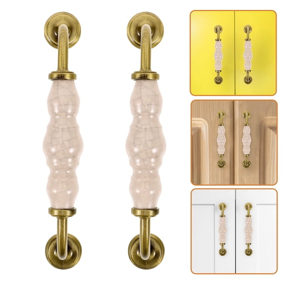 NIAIZEK 2Pcs Vintage Decorative Ceramic Cabinet Pull Handles Golden Drawer and Dresser Pulls for Home