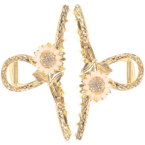 NIAIZEK 2Pcs Nonslip Golden Metal Hair Clips with Sunflower Decor for Thick Hair