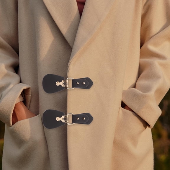 NIAIZEK Elegant Oval PU Alloy Coat Buttons, Brown, Fashionable Design, 2Pcs