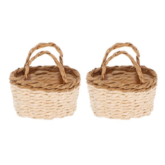 NIAIZEK 2Pcs Small Raffia Grass Woven Baskets with Handle for Wedding Display