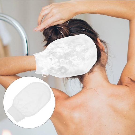 NIAIZEK 2Pcs White Reusable Shower Mittens for Body Exfoliating and Skin Cleaning At Home